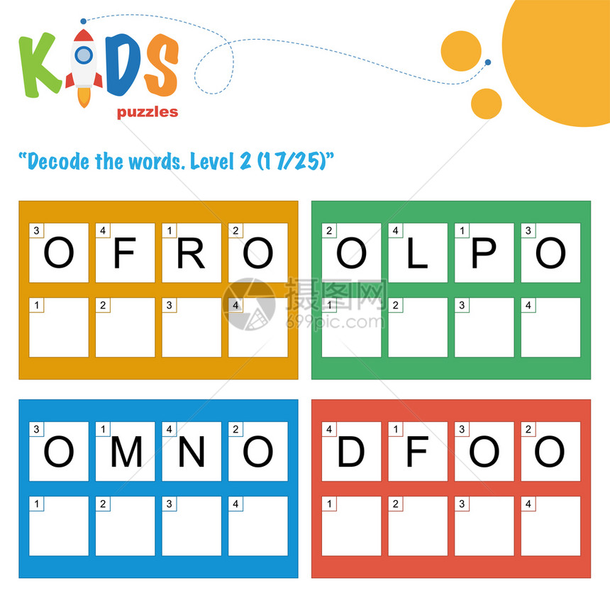 解码4字母单词学龄前儿童小生和中的工作单练习有趣的逻辑拼图活动单图片