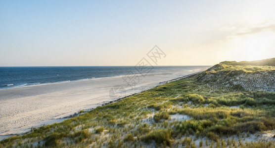 夏季风景沙滩草丘和北海空荡在锡尔特岛德意志群夏季度假地点在德意志岛图片
