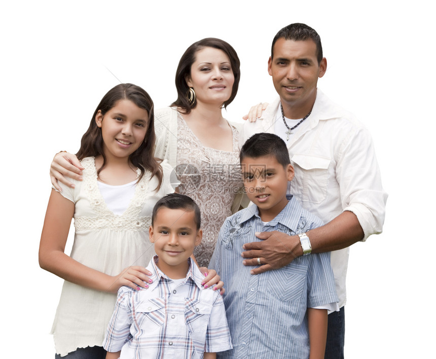 快乐的有吸引力泛美家族肖像孤立在白色背景图片