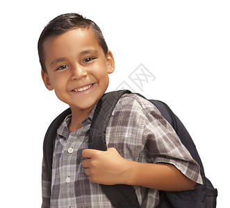 快乐的年轻男孩背包准备上学图片