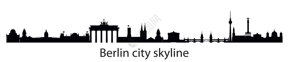 全景接图带有建筑地标的横向伯林天线双轮光图Berlin旅行概念的全景图解德意志旅游和行矢量背景存图解插画