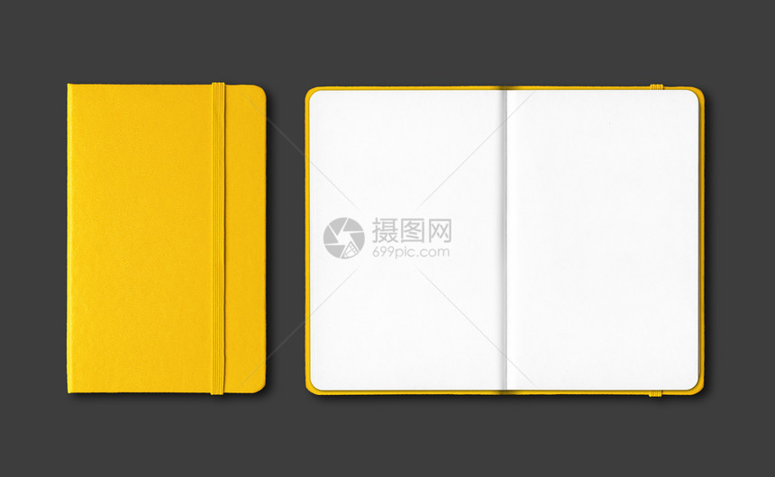 黄色关闭和开放笔记本模型在黑色上隔离黄关闭和开放笔记本在黑色上隔离图片