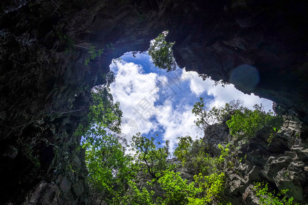 艾米莉亚克拉克石灰岩悬崖的洞穴长海湾泰国背景