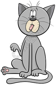 猫舌头有趣的惊吓灰猫或小漫画动物人的插图插画