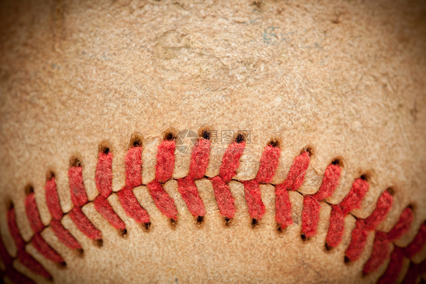 带有维格内特的旧皮革棒球宏式抽象细节图片