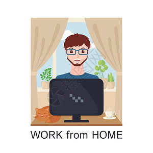 在家用平板电脑工作的年轻男子子图片