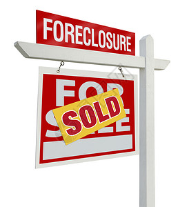 卖出抵押房屋售地产标志孤立在白色背景和剪切路径左面背景图片