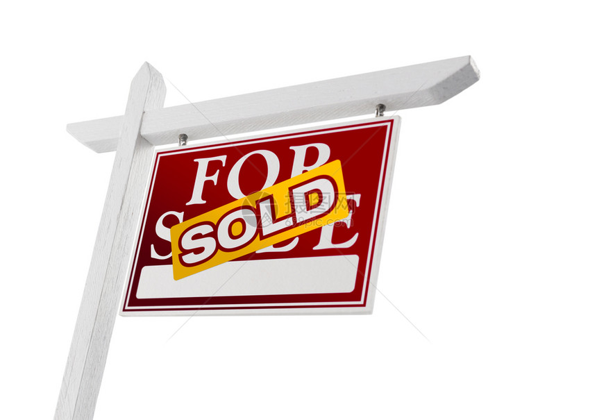 红色出售房地产标志孤立在白色背景图片