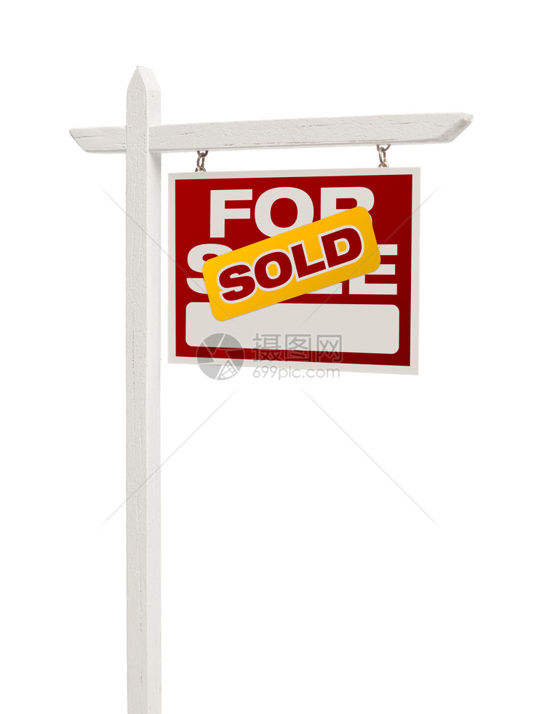 红色出售房地产标志孤立在白色背景剪切路径图片