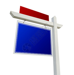 空白的蓝色和红地产标志孤立在白色背景上图片