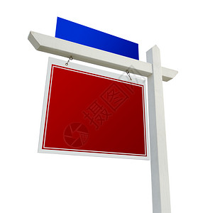 空白的红色和蓝地产标志孤立在白色背景上图片