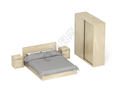 白色背景的卧室用木制家具床头柜和滑动衣背景图片