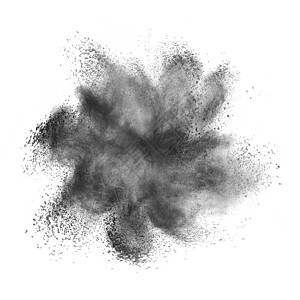 黑白烟雾具有复制空间的白色背景上喷发或洒深灰色的创作混乱粉末黑色灰尘喷发或白背景上爆炸name背景