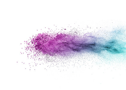 紫色光效烟雾白色背景的粉末或灰尘多彩爆炸的装饰抽象水平线有复制空间白色背景的抽象多粉末爆炸背景