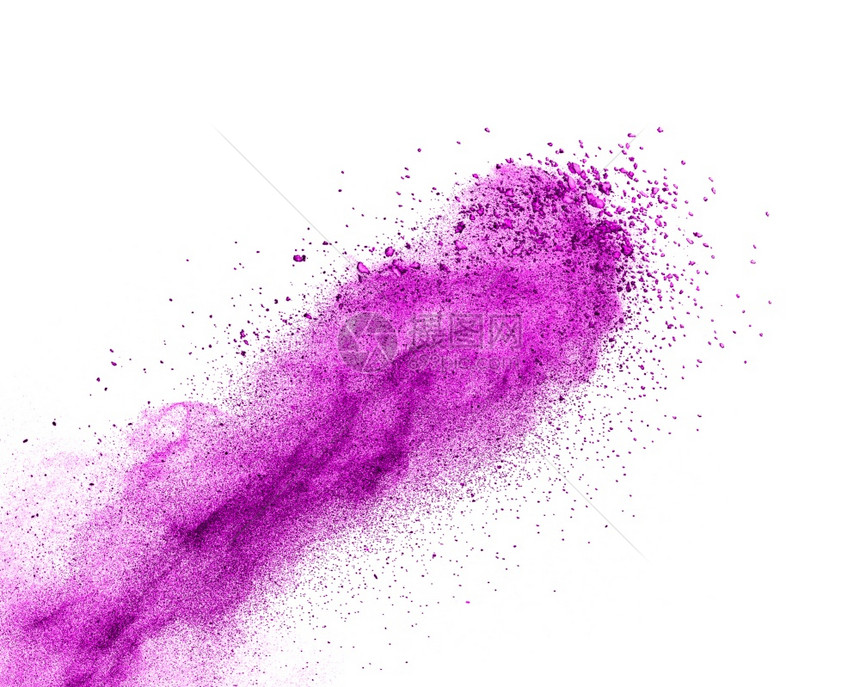 装饰对角粉爆炸或紫色喷洒在白背景上带有复制空间斜角创造在白背景上以紫色喷洒图片