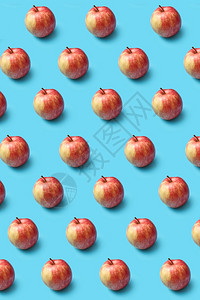 蓝背景的成熟天然有机苹果素食者概念蓝背景的新鲜有机红苹果的创意模式图片
