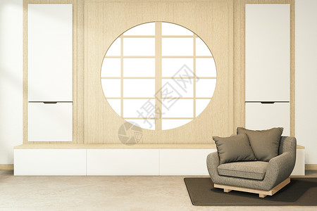 小木屋和低桌室内模拟中式室内三维渲染背景图片