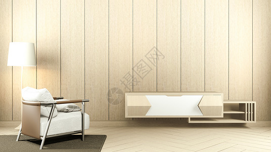 白色空内室和扶椅柜式电视机日本3D图片