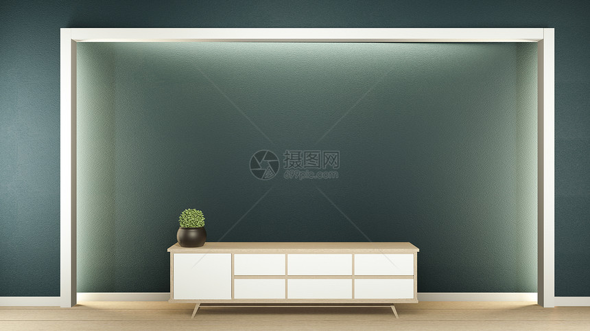现代蓝绿色深室墙壁隐藏灯光设计3D图片