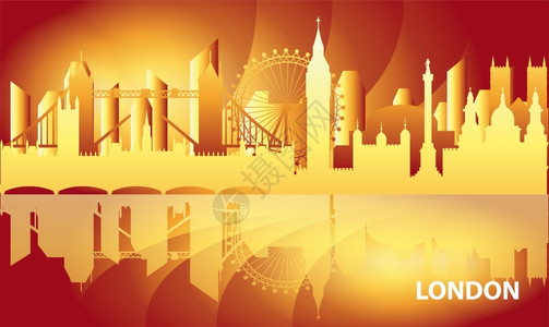 同程旅游彩色的隆登天际旅行图有反省全世界旅行概念隆登城市地标梯度的英语旅游和程矢量背景插画