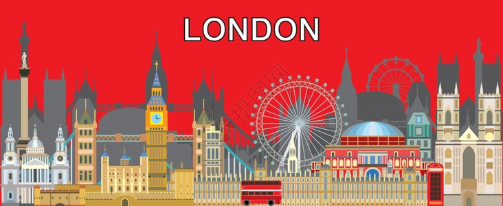 彩色的隆登天线旅行图全世界旅行概念带有隆登城市地标英国旅游和行矢量背景的设计存量图示背景图片