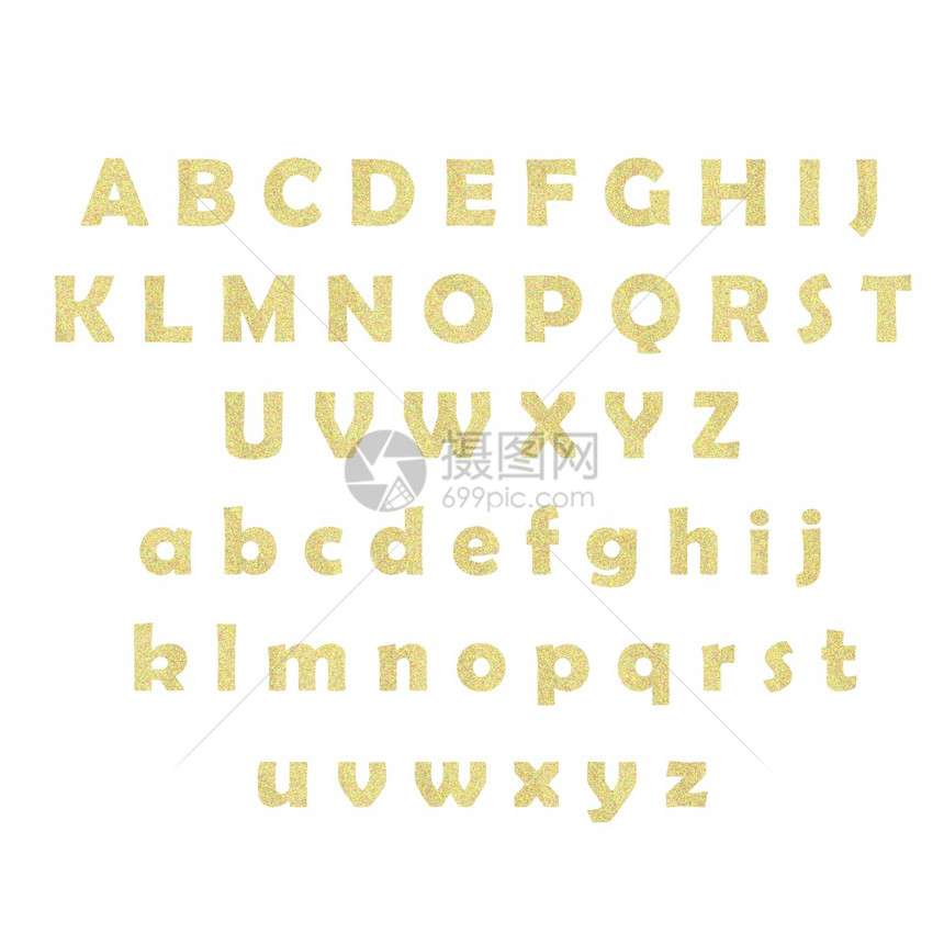 金色的纹理字母白色背景上的金字母表金色的闪光文字可以出售假日凭单图片