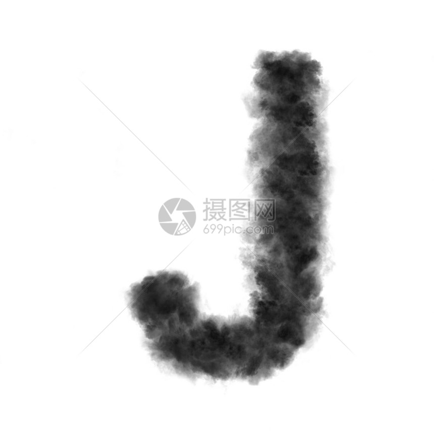 j用黑云或白色背景的烟雾制成字母j复制空间不可转换用白色背景的黑云制成字母图片