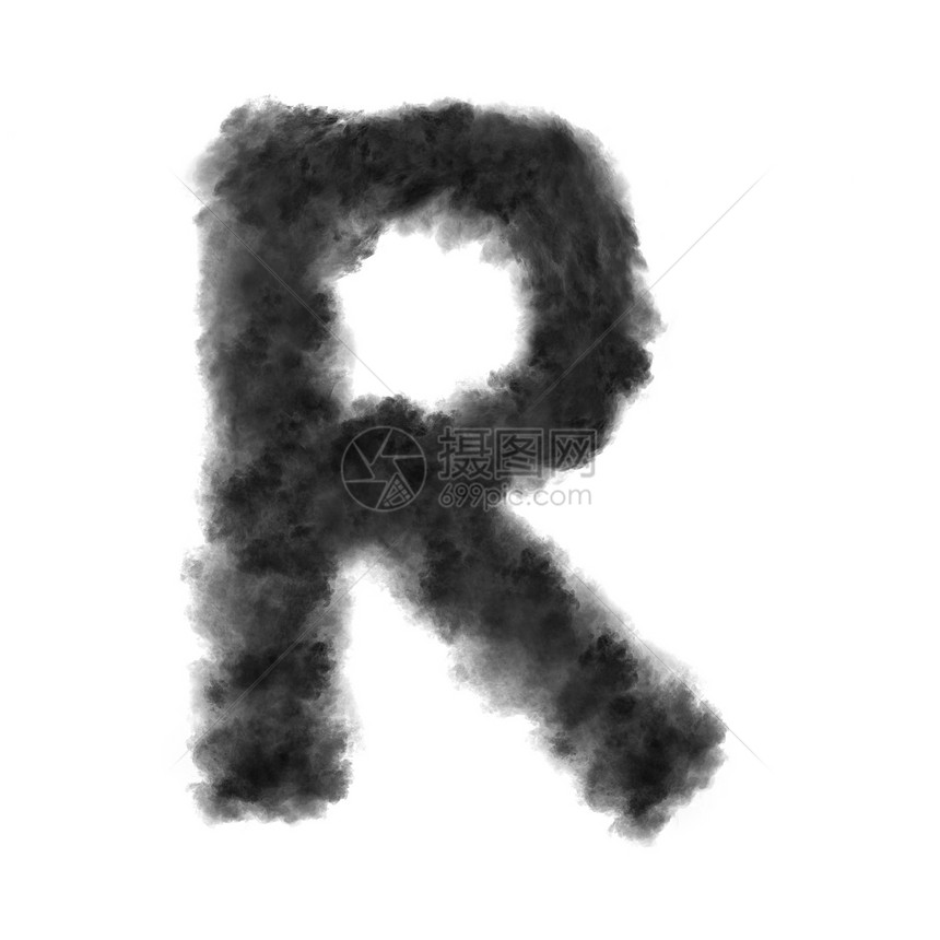 r用黑云或白色背景的烟雾制成字母r复制空间而不是用白色背景的黑云制成字母图片