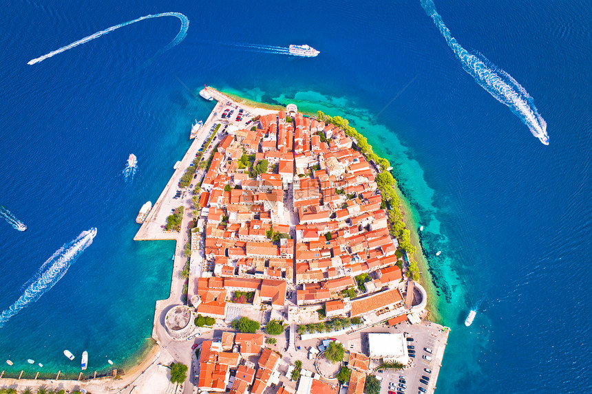 Korcula具有历史意义的Korcula空中全景镇南部croati群岛屿图片