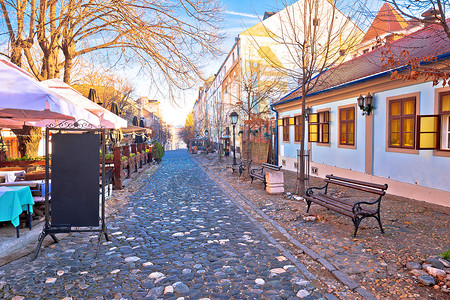 贝奥格勒著名的skadrlij旧小街古老的Beograd塞尔比亚首都背景
