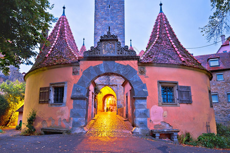 中世纪德国城的西部门汉堡罗亨城巴伐利亚地区高清图片