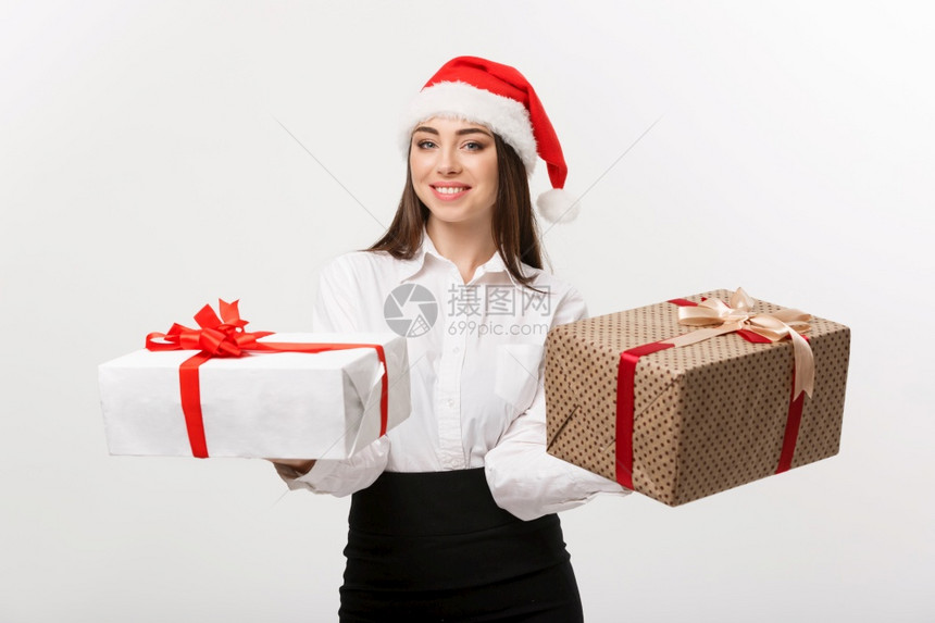 戴圣诞帽的职场女性图片