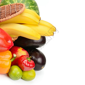 在白色背景上隔离的水果和蔬菜种类健康食物免费文字空间图片