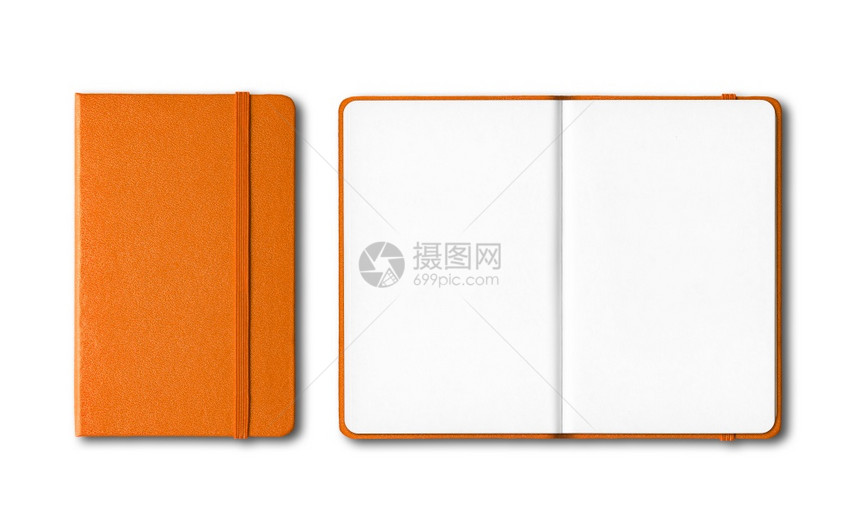 橙色的封闭和开放笔记本模拟隔离在白色橙色封闭和打开笔记本隔离在白色图片