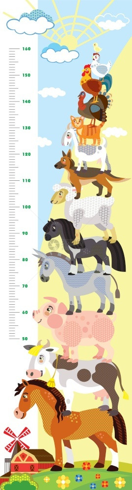 卡通可爱动物图案高度测量插图图片