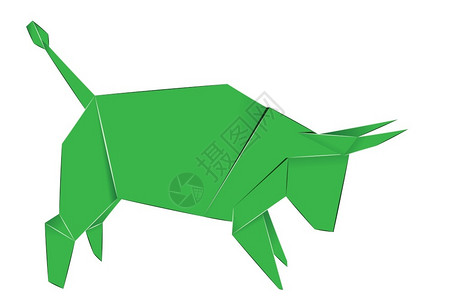 绿色公牛折纸风格设计几何图解图片