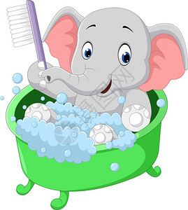 可爱大象洗澡时间插画
