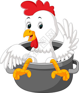 碳锅鸡鸡肉酱盆里的卡通插画