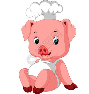 酱猪骨可爱的猪厨师插画