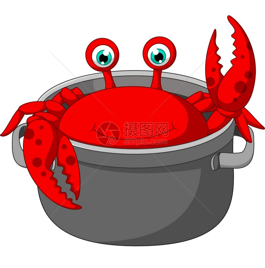 卡通螃蟹在锅里煮熟图片