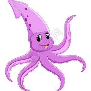 卡通紫色章鱼可爱鱿鱼漫画插画