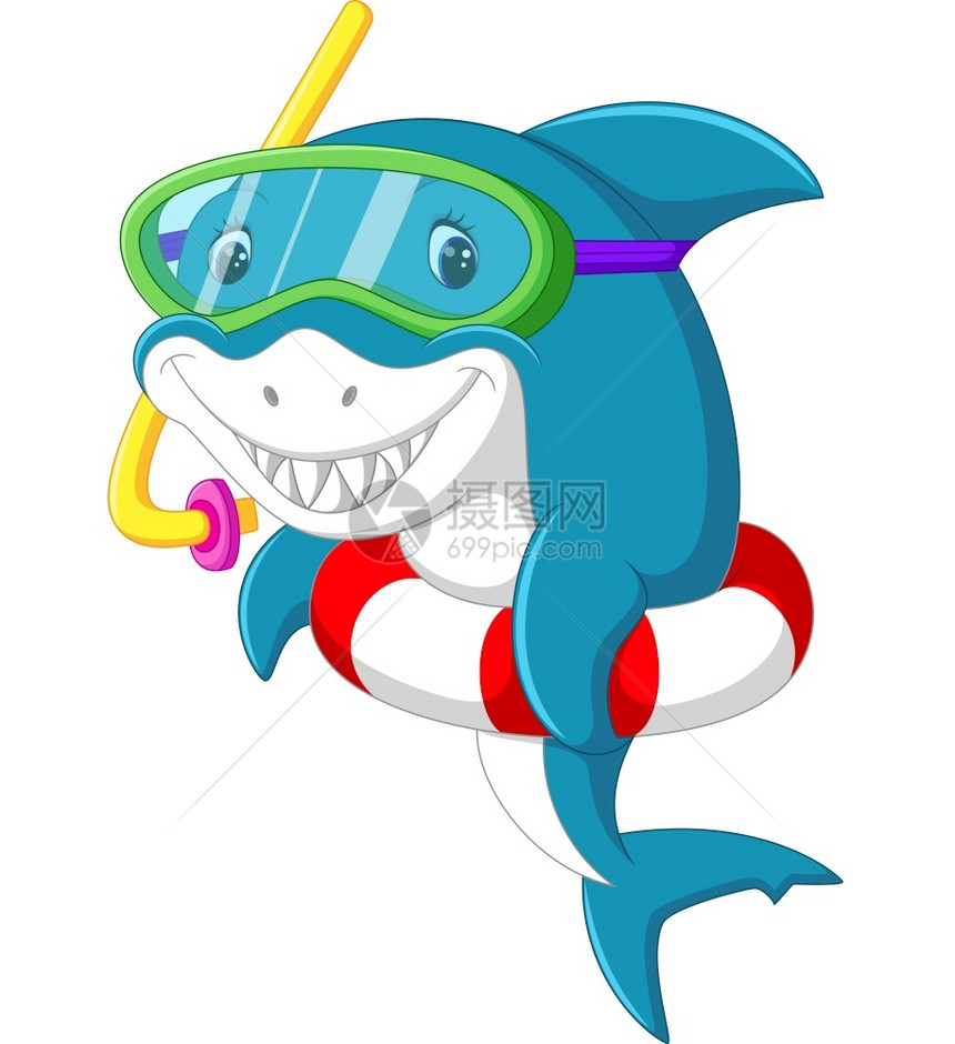 带游泳圈的可爱鲨鱼漫画图片