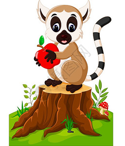 站立米奇玩偶可爱的狐猴站在树桩上插画