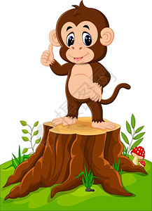卡通猴子在树桩上图片