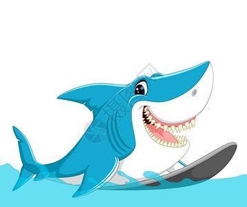 可爱的鲨鱼冲浪漫画图片