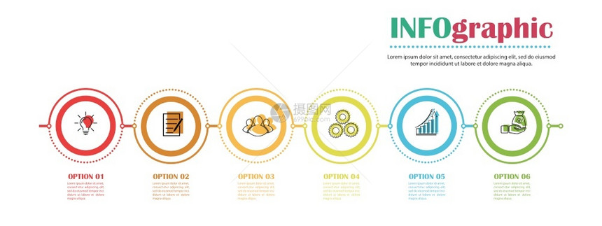 为网页设计图表业务划和财报告视觉援助平板设计等六个阶段的种群矢量模板图片