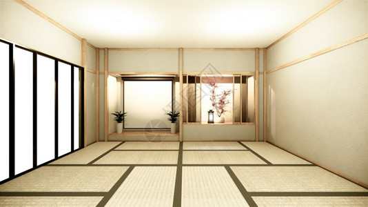 内幕背景架墙日本风格的设计隐藏光3d图片