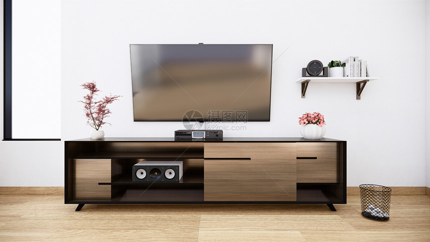 热带薄荷室的TV柜子日本式zen风格最小设计3D图片