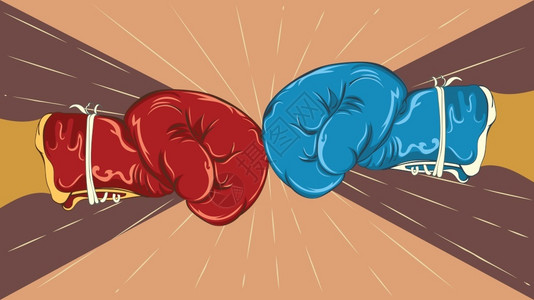 竞争对拳蓝色和红色拳击手套设计图片