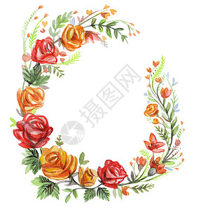 清新水彩花环花环在水彩中的玫瑰粉矢量设计框架流行的婚礼鲜花生锈卡片用于印刷设计剪贴刻的理想股票插图背景